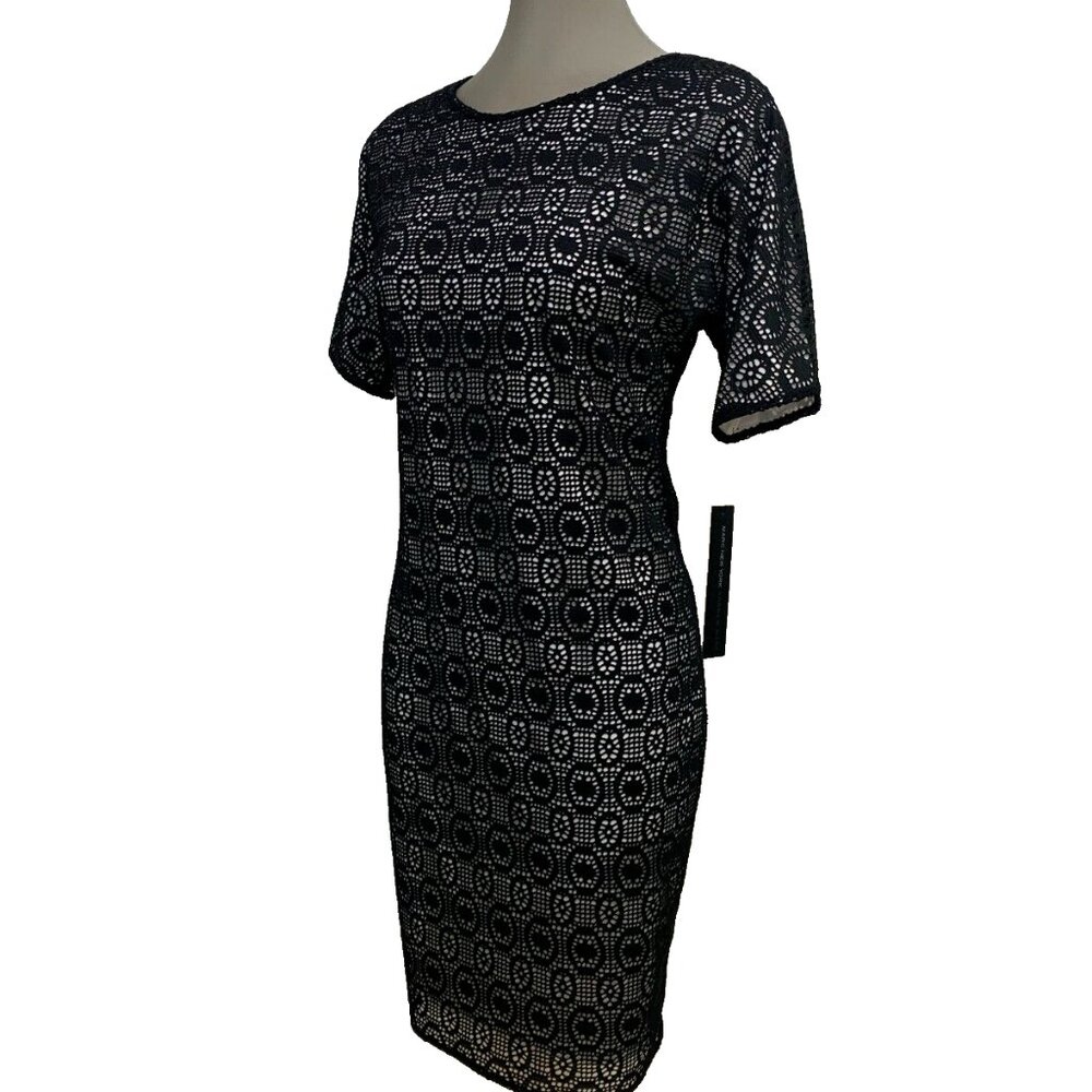 Andrew Marc New York Slimming Sexy Black Lace Sheath Dress size 10 NWT Easy Fit
